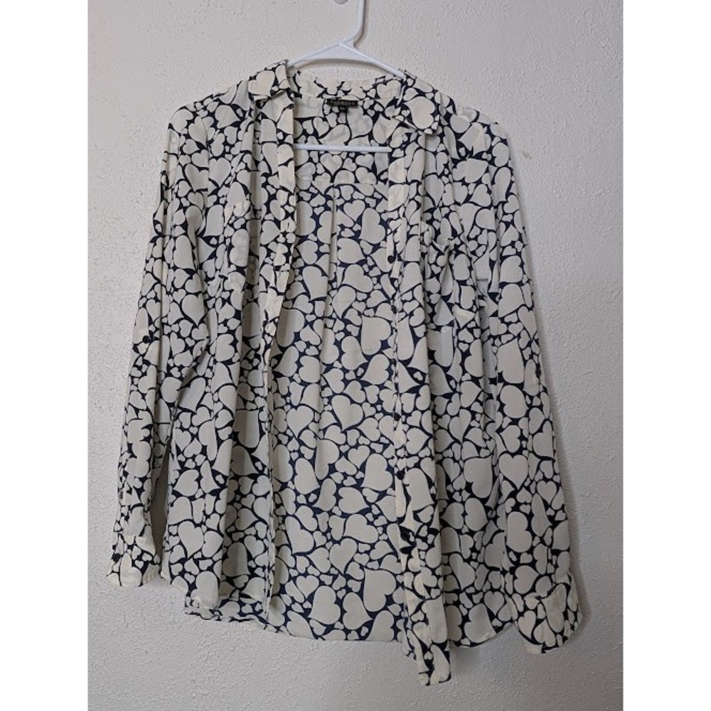 Talbots Shirt Blue Lp Nantucket Womens Hearts Button Up Long Sleeve Career Work